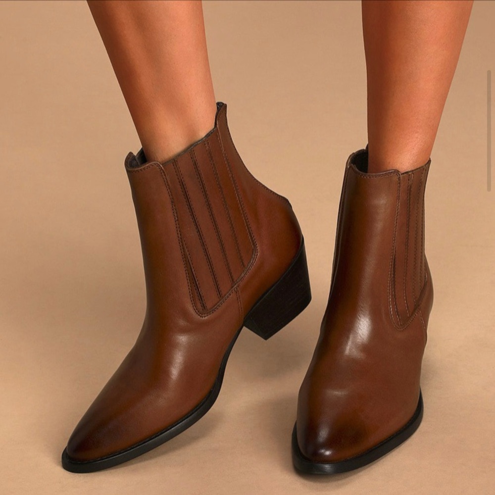 Pedro Brown Leather Pointed-Toe Ankle Boots